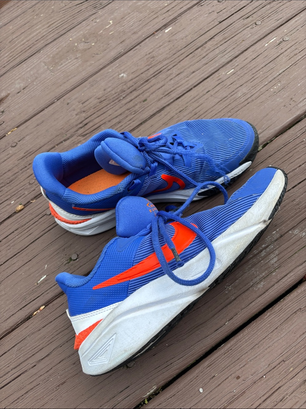 Kids Blue Athletic Sneakers with Orange Accent